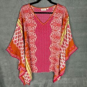 Belle Kim Gravel Top Womens 1X Pink Paisley Lightweight Flowy Boho Resort Beach